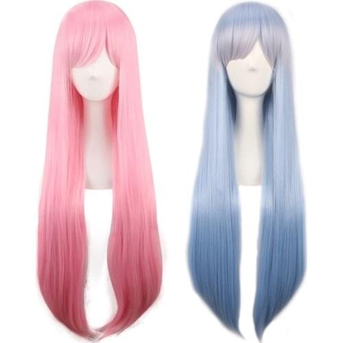 Ram or Rem Cosplay Wigs Re:life in a Different World from Zero Pink Blue 80cm Long Straight Synthetic Hair Wigs for Adult