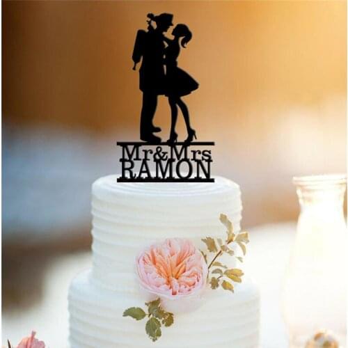 Personalised Fire Fighter glitter Cake Topper Customized fireman wedding glod Cake Topper/Mr and Mrs with last name