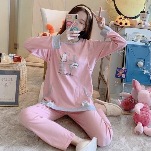 2021 Cotton Nursing Pajamas for Women Mother Tops Pants Breastfeeding Maternity Pijamas Sets Cartoon Home Pregnancy Clothes Robe