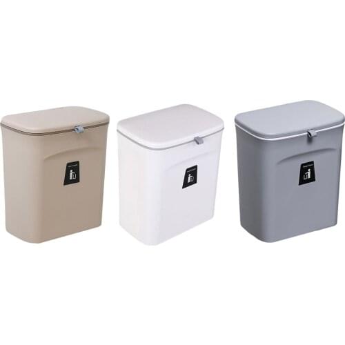 9L Plastic Hanging Trash Can With Lid Food Waste Compost Bin For Most Kitchen Cabinet Doors
