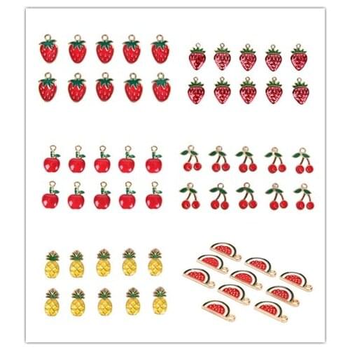 10Pcs/Set Enamel Fruit Cherry Watermelon Strawberry Alloy Charms Pendant DIY Craft Jewelry Findings Jewelry Making Accessories