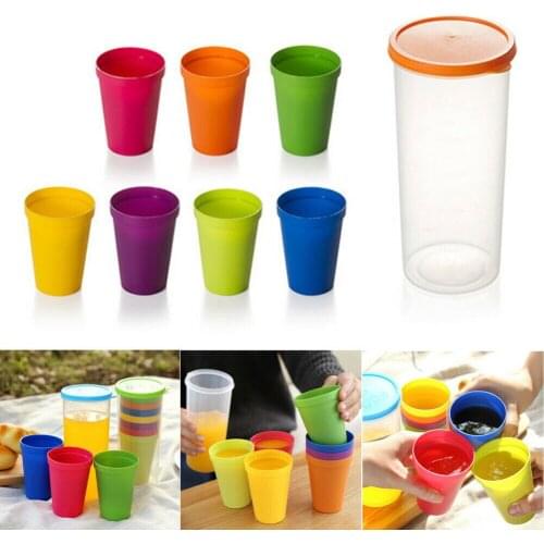 Portable Water Cup 7-Piece Plastic Material Reusable Tea Drink Wine Cup Bright Color Essential For Camping and Outing