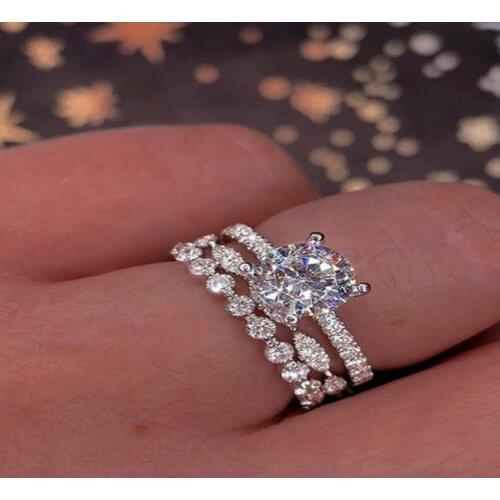 Luxury Creative Moissanite Crystal Wedding Engagement Cocktail Rhinestone Rings for Women Fine Gemstone Jewelry Dropshipping