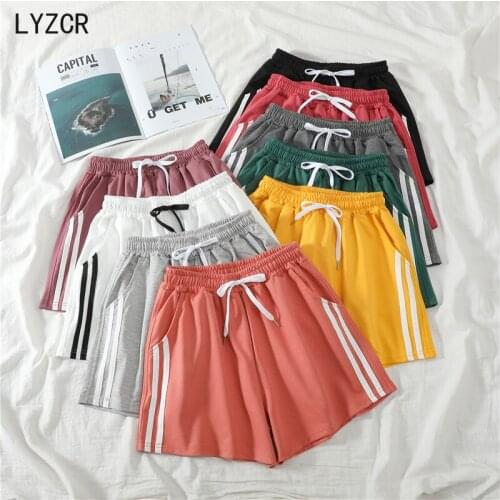 Summer Casual Striped Shorts for Women Candy Color High Waist Sport Shorts Pants Women Cotton Summer Hot Pants Elastic Waist