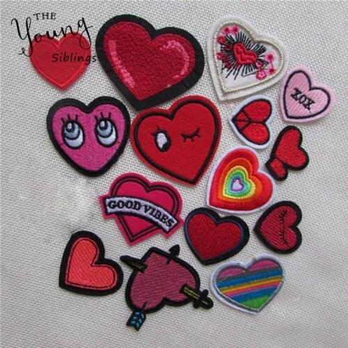 Mixed loving heart patches for clothing iron on embroidered appliques iron sew on clothes patches sewing accessories for DIY