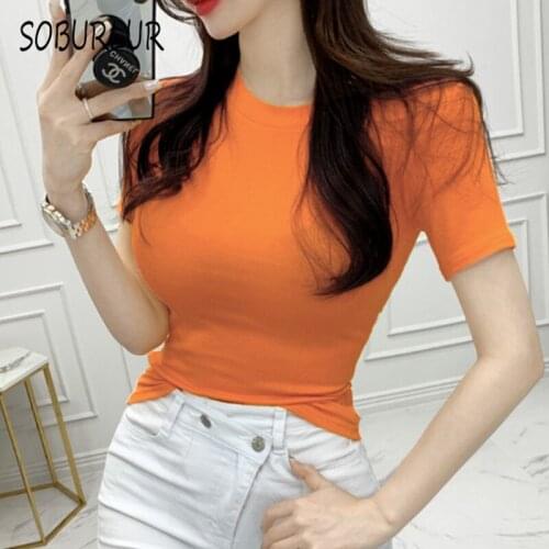 SOBURLUR Loose Oversize T-Shirts Solid Color Womens T Shirt Crop Top Clothes Female Harajuku Elegant Tops for Girls Lady Tees