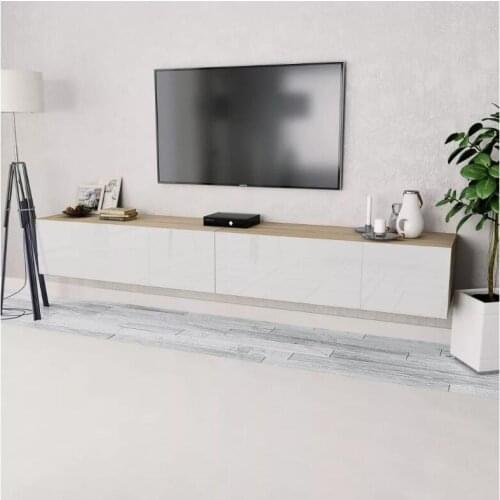 2 pieces Modern Glossy chipboard TV cabinet, Living Room Cabinet robust and durable 120 x 40 x 34 cm