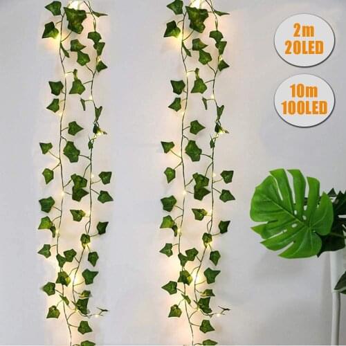 2m 10m Leaf Ivy String Lights Vine Garland Fairy Lights Battery Powered Night Light Home Wedding Birthday Party Garden Decor