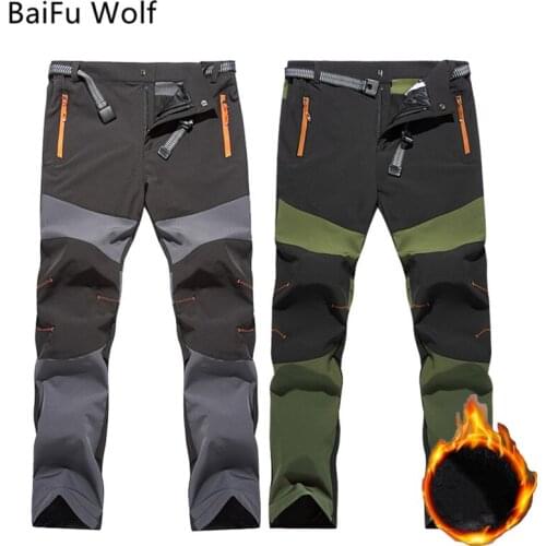 Warm Fleece Hiking Pants Mens Winter Thermal Trousers Outdoor Mountain Climbing Skiing Camping Trekking Waterproof Hombre 2021