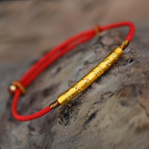 The Six Syllable Mantra Silver Gold 999 Sterling Handmade Thin Red String Adjustable Bracelets Prayer Buddhism Bracelet Jewelry
