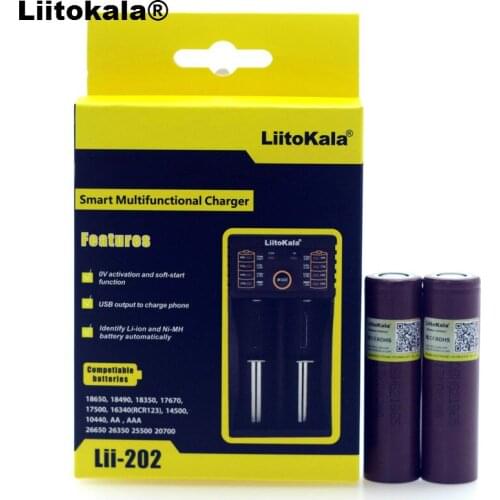 Liitokala lii-202 1.2V 3.2V 3.7V 26650 16340 Smart Charger+2PCS LGDBHG2 3000mAh 18650 Discharge 20A 30A Rechargeable Battery
