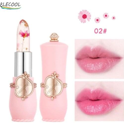 ELECOOL Moisturizer Lip Gloss Makeup Lip Balm Transparent Jelly Flower Lipstick Temperature Change Waterproof Cosmetics Tools