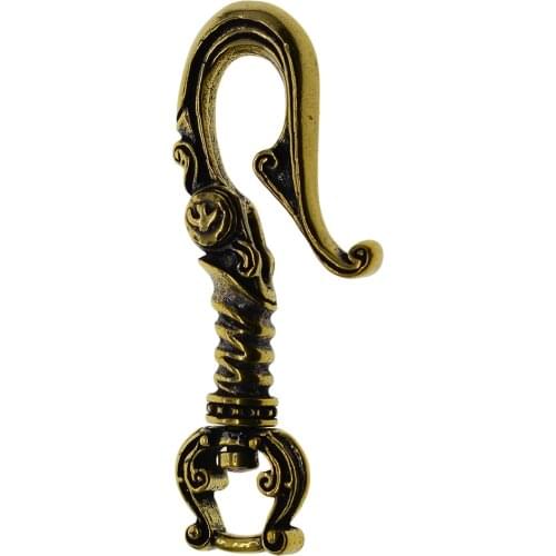 Handmade Vintage Solid Brass Pattern Japanese Fish Hook Swivel D Connector Keychains FOB Leather Bag Strap DIY