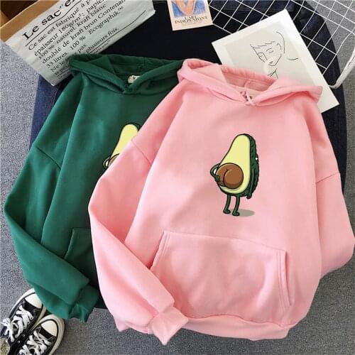 Womens Creative Cartoon Avocado Sweatshirt Women Hoodie Kawaii Print Top Girl Fashion Personality Hip Hop Clothing Streetwear