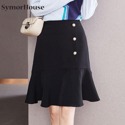 2021 New Elegant Midi Skirts Women High Waist Plus Size Black Mermaid Skirt For Woman Office Lady Package Hip Skirts