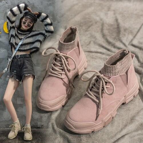 Martins female 2021 new student net red short boots winter velvet socks boots Increase keep warm wear-resistant antiskid