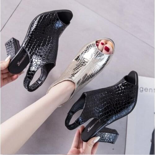 2021 New Fashion Womens High Heels Shoes Summer Female Peep Toe Leather Sandals Platform Pumps Ladies Solid Golden Size 35-40