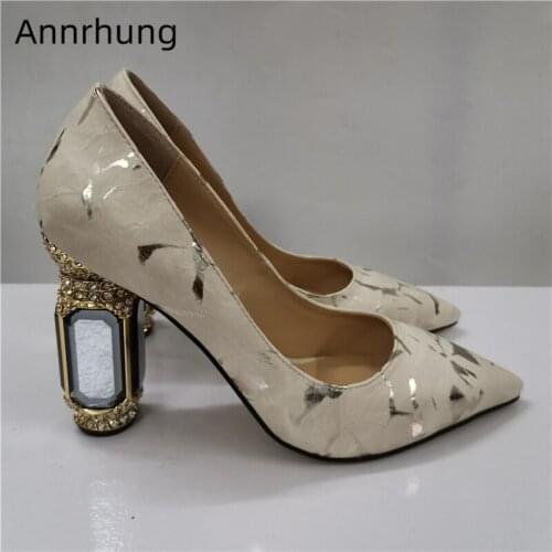 New Chic 2020 Genuine Leather Shoes Woman Pointed Toe Jeweled High Heels Elegant Crystal Heel Pumps Women Zapatos Mujer