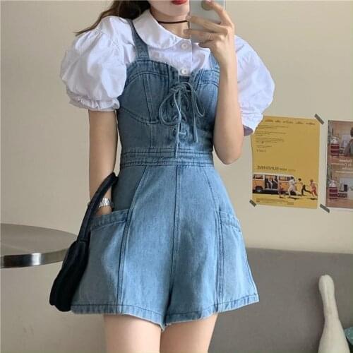 Korean And Japanese Jumpsuits Women New Short Denim Jumpsuit Romper Women Spring Summer Overalls Casual Jeans Short Playsuits
