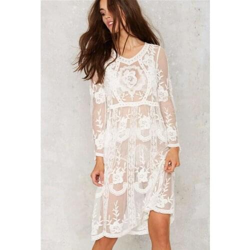 2017 New Europe America Style Beach Loose Solid Hollow Out Regular Natural O-neck Summer Women Dresses Tdn0199