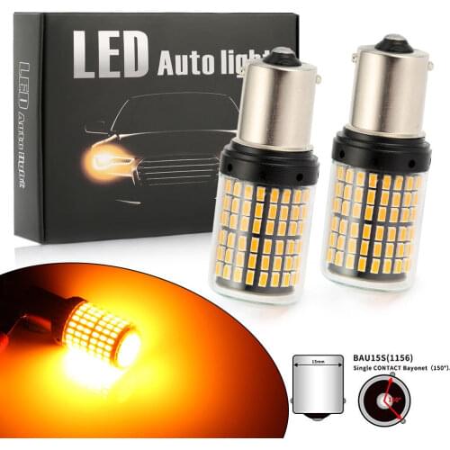2pcs 12V 1156 144SMD BAU15S PY21W Canbus Amber yellow Car LED Turn Signal Lights Perfect replacement bulbs