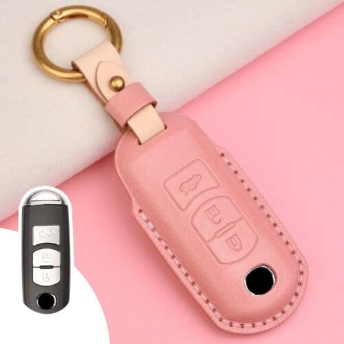 2021 Genuine Leather Car Remote Key Fob Case Shell Cover for Mazda 3 5 6 CX5 CX3 CX7 Key Ring Accessories