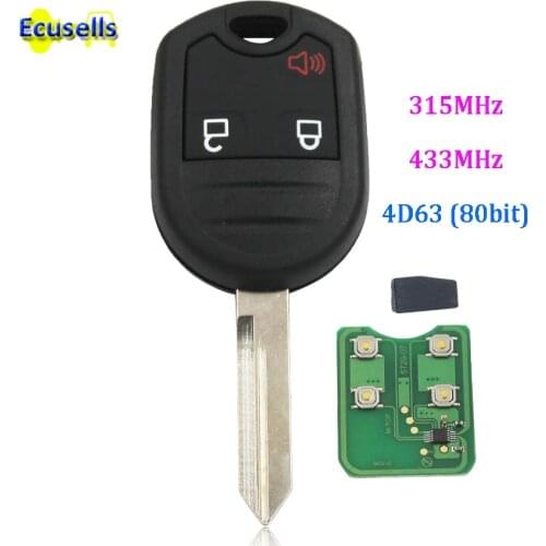 3 Button 315mhz 433MHz Keyless Entry Remote Key fob for Ford Edge Escape Explorer F150 for Lincoln Mercury with 4D63 80bit chip