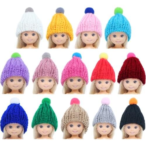 Random 5 Pcs/Pack Doll Knitted Hat for Kelly Doll Mini Cute Cap Handmade Warm Wear Headwear Doll Accessories Kids Gifts 4'' Toy