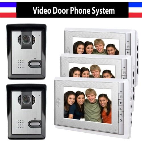 7 Inch Monitor Video Door Phone Intercom System Video Doorbell Doorphone kit IR Night Vision for Home 3 Monitor + 2 Camera