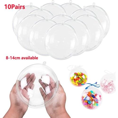 70-140mm 10 Pairs Clear Fillable Plastic Ball Home Decoration Wedding Party Garden DIY Decor Big Christmas Tree Hanging Ornament