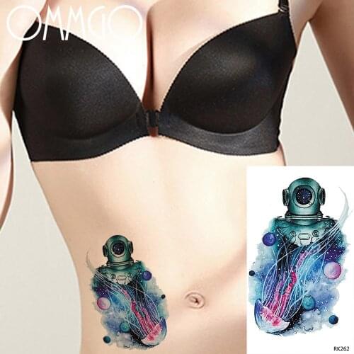 Watercolor Cosmonaut Galaxy Temporary Tattoos For Child Girl Men Body Art Arm Tatoo Paper Paste Waterproof Fake Tattoo Sticker3D
