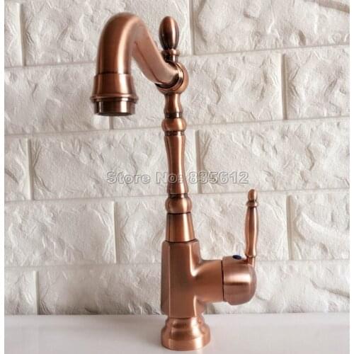 Antique Red Copper Single Handle Bathroom Faucet Kitchen Sink Mixer Washbasin Tap Cold and Hot Water Faucets Wnf417