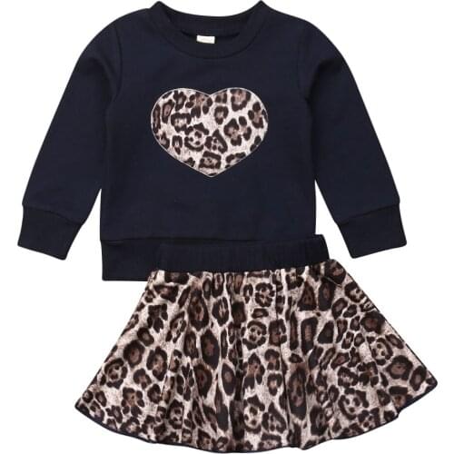 Boutique Kid Clothes Fashion Toddler Kid Baby Girls Outfits Leopard Clothes Long Sleeve Tops+Skirts Set Dress