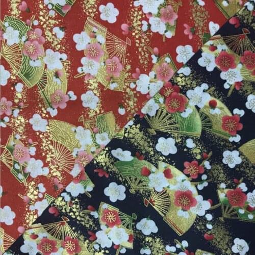 CF678 Japanese Style Brozen Fans Printed Pure Cotton Fabric For Kimono Table Clothes Door Curtains DIY Fabrics Home Textiles