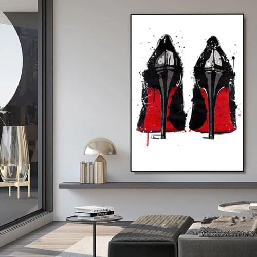 Black and Red High-heeled Shoes Canvas Painting Modern Luxury Art Posters and Prints Wall Art Picture for Living Room Home Decor