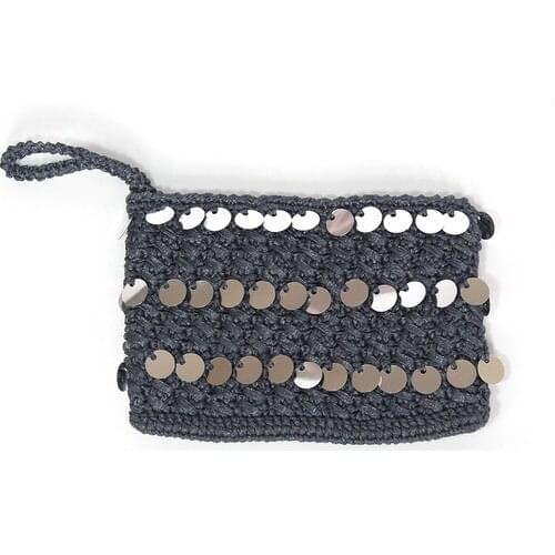 Bade Design Navy Blue 3 Must Sequined Clutch Hand-Knitted Handbag Navy Blue