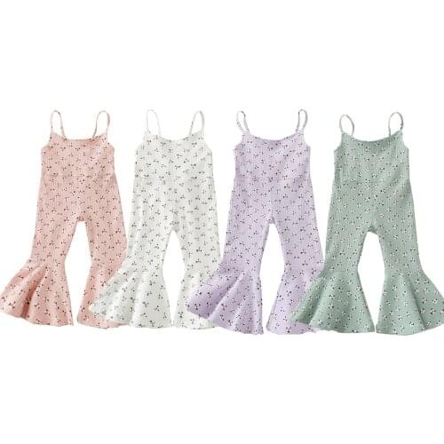 FOCUSNORM 1-5Y Summer Lovely Infant Girls Jumpsuits Flowers Printed Strap Sleeveless Backless Flare Pants 4 Colors