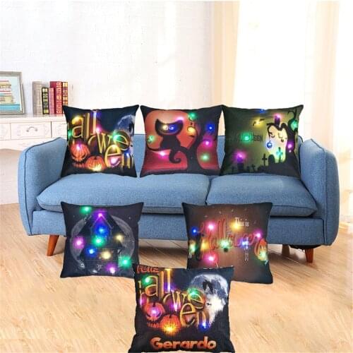 Halloween Ambience LED Color Light Cushions Covers Home Decor Sofa Waist Throw Pillowcase 45cm*45cm Cushions Pillow Cover