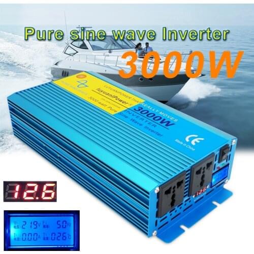 DC 12V/24V To AC110V/220V 3000W Pure sine wave inverter off grid Converter Voltage Transformer With LCD Display 2 AC OUT