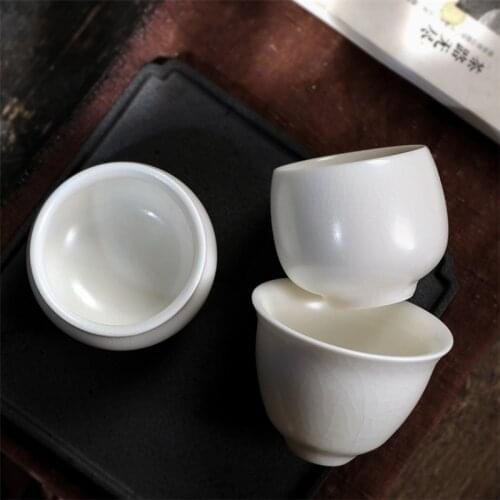 Ceramic Ru Kiln Master Cup White Porcelain Ice Cracked Glaze Office Teacups Simple Household Kung Fu Water Mug Drinkware Tea Set