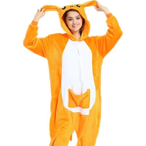 Kigurumi Kangaroo Pajama Adult Animal Onesie Women Men Couple Anime Winter Pajamas Suit Sleepwear Flannel Pijamas