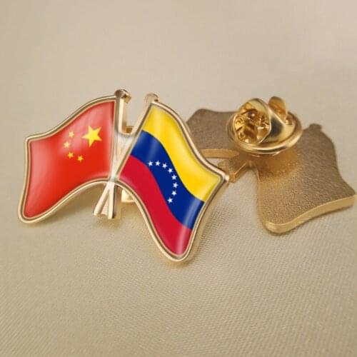 China and Venezuela Crossed/Double/Friendship Flags Lapel Pins/Brooch/Badges