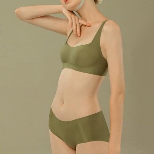 Tube Top Underwear Ladies Thin Section Gather No Trace No Steel Ring Comfortable Bra Pure Color Simple Underwear Panty Set