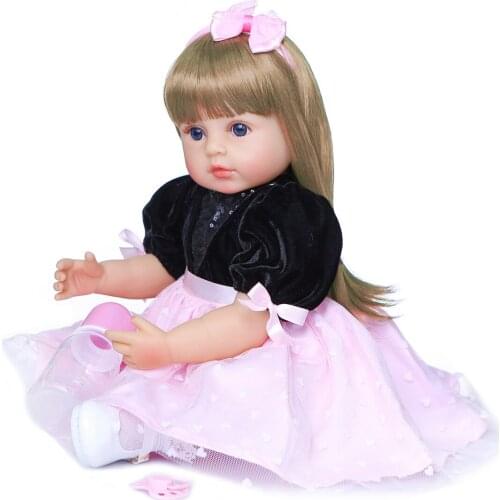55CM Bebe Reborn Doll Toddler Girl Full Body Silicone Toys for Lifestyle two hair colors with dress Childrens Toys Gift