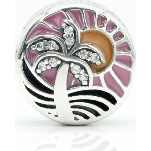 Summer Collection 925 Sterling Silver Multi-color Enamel Beach Coconut Tree fit Original Pandora Charm Bracelet DIY Jewelry