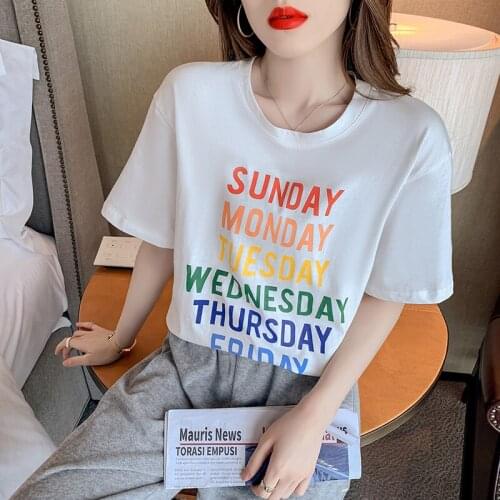 Summer Fashion Shirt multicolor Letter T Shirt Women Tops Base O-neck Loose Short sleeve Tees Girls Tshirt mujer camisetas