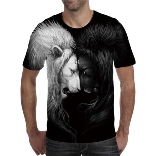 Hot Sales Fashion Men Black White Lion1 3D Printed Short Sleeve Round Neck T-Shirt Tee Top