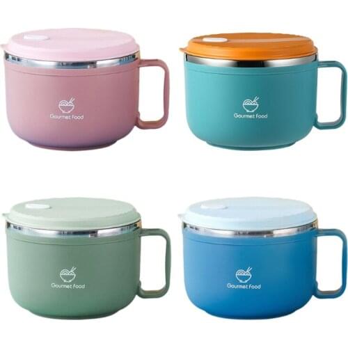 Stainless Steel Instant Noodle Bowl Bento Lunch Box with Handle Lid Food Storage Container Dish Cup Salad Soup Rice Bowl B03E