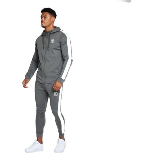 Men Hooded Sports Suit Men Fitness Outdoor Sports Joggers Training Zipper Long Sleeve Fitness Hoodie Jacket+Pants