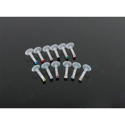 NEW ARRIVE LABRET PIERCING LIP RING EAR STUD EAR PIERCING FOR WOMEN HOT SELL 100PCS/LOT PUSH CYSTAL GEM MIX COLOR